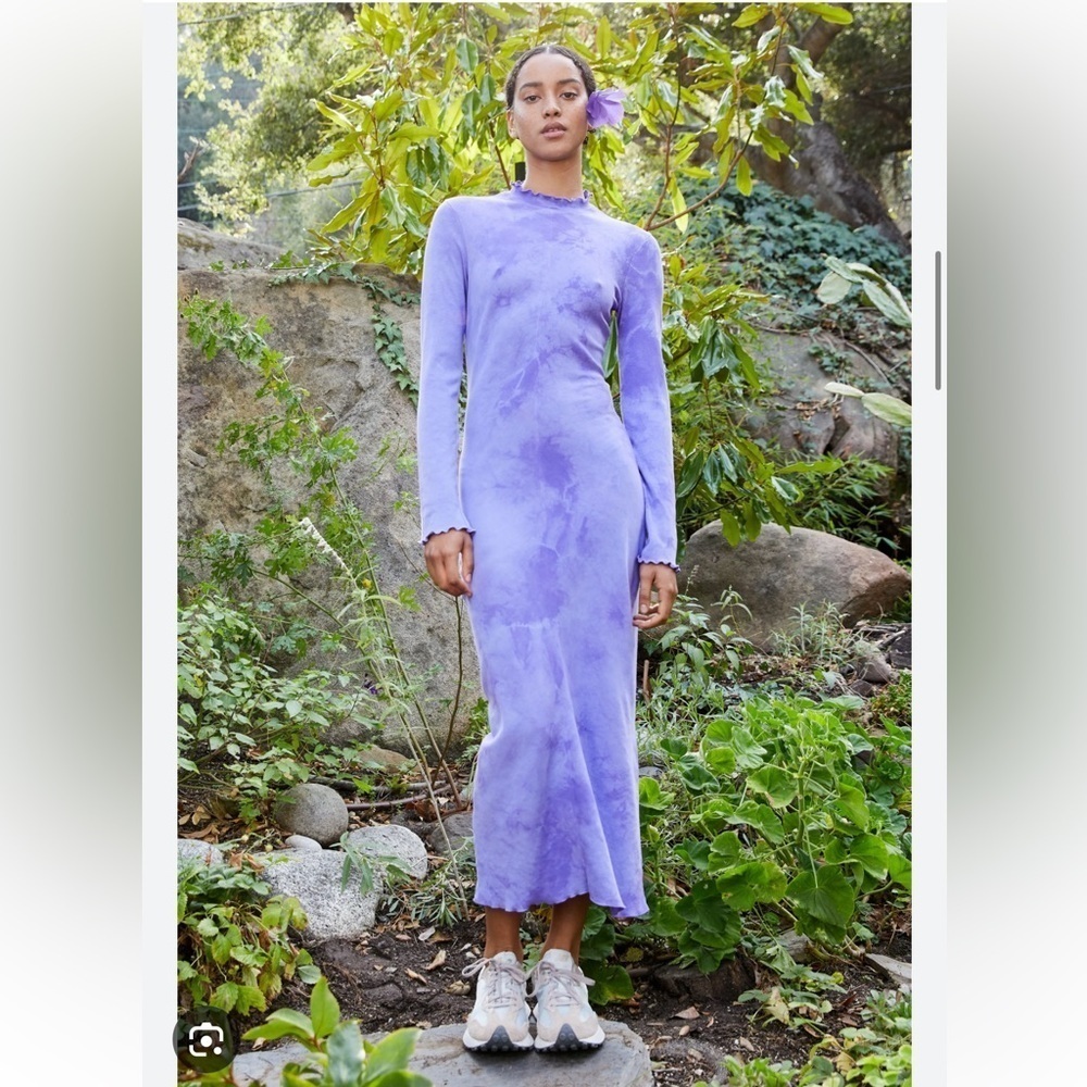 Raquel Allegra Tie Dye Long Sleeve Fitted Dress in Purple Cloud Size 2 M - Picture 5 of 11